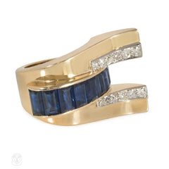 Boucheron Retro gold and diamond flared bypass ring