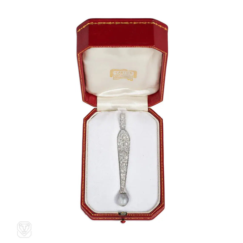 Cartier Art Deco Diamond And Pearl Lavalier Pendant