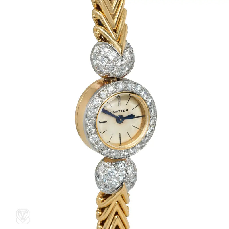 Cartier Diamond And Gold Backwound Wristwatch