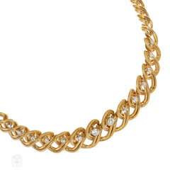 Cartier Mid-Century gold and diamond scrolling necklace