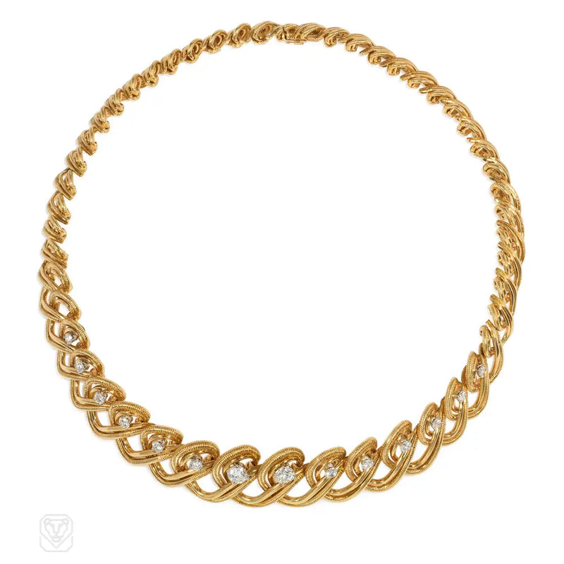 Cartier Mid-Century Gold And Diamond Scrolling Necklace