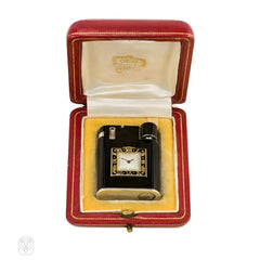 Cartier Paris Art Deco enamel clock lighter