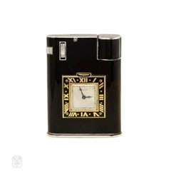 Cartier Paris Art Deco enamel clock lighter