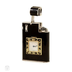 Cartier Paris Art Deco enamel clock lighter