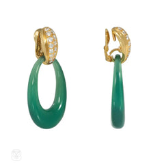 Cartier Paris interchangeable doorknocker earrings in gold and chrysophrase