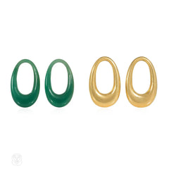 Cartier Paris interchangeable doorknocker earrings in gold and chrysophrase