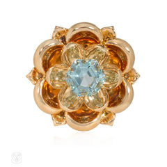 Cartier Retro gold and aquamarine reflections brooch