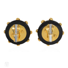 Cipullo for Cartier onyx and gold disc-shaped earrings.