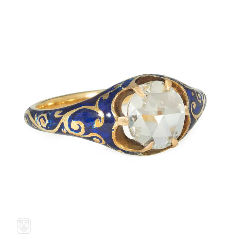 Early Victorian Blue Enamel And Diamond Ring