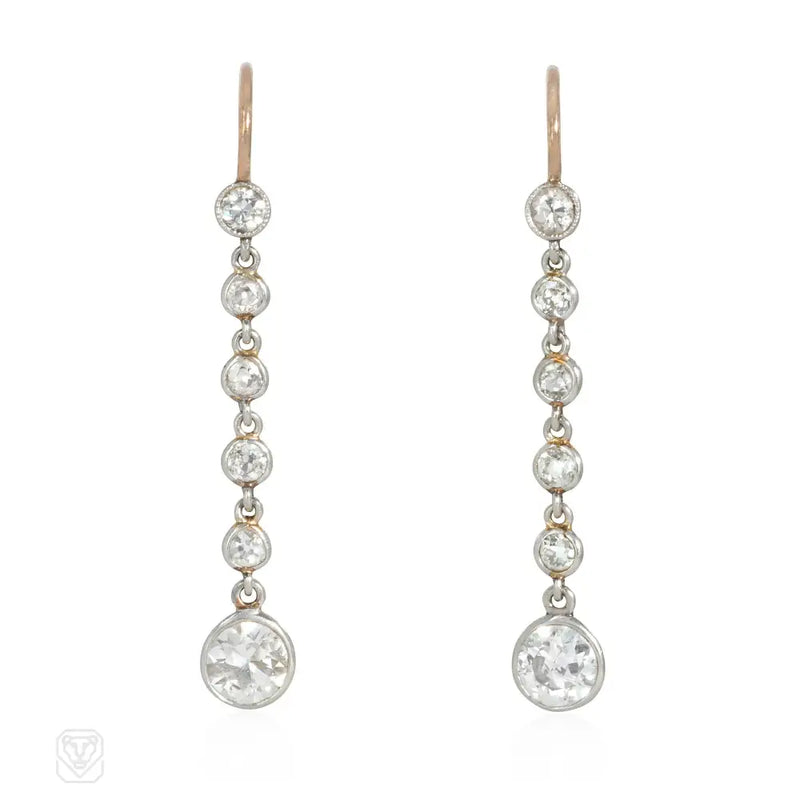 Edwardian Diamond Platinum And Gold Pendant Earrings