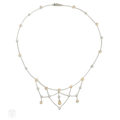 Edwardian pearl and diamond festoon necklace