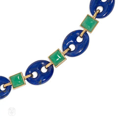 Estate lapis chaine d'ancre and chrysoprase adjustable necklace