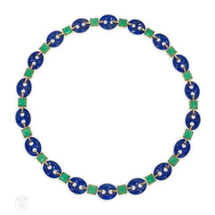 Estate lapis chaine d'ancre and chrysoprase adjustable necklace