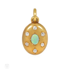 French antique opal and diamond locket