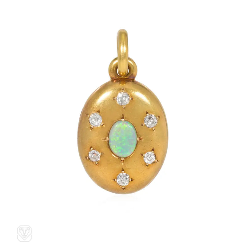 French Antique Opal And Diamond Locket