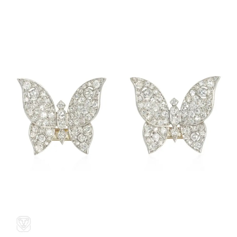 French Art Deco diamond butterfly brooches