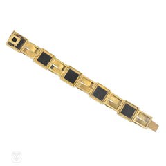 French Art Deco onyx and gold plaque bracelet