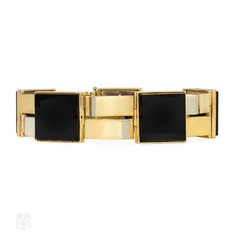 French Art Deco Onyx And Gold Plaque Bracelet