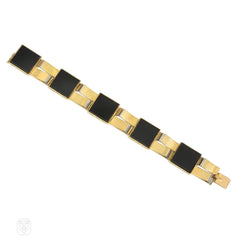 French Art Deco onyx and gold plaque bracelet