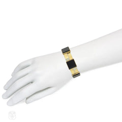 French Art Deco onyx and gold plaque bracelet