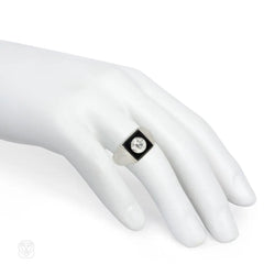 French Art Deco square onyx and diamond ring