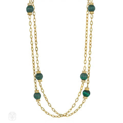 French malachite and diamond chain necklace