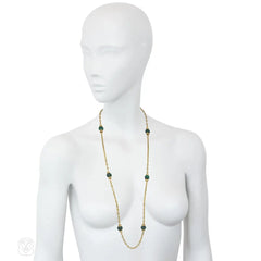 French malachite and diamond chain necklace