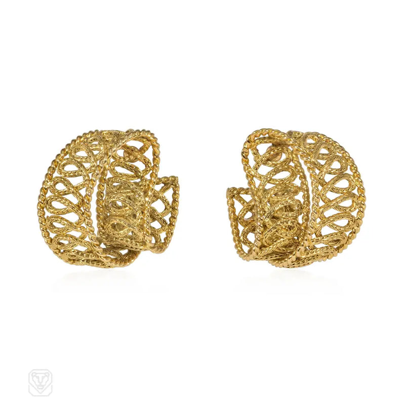 French Mid-Century Scrolling Gold Earrings