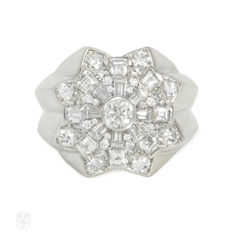 Frnech Retro star-shaped diamond cocktail ring