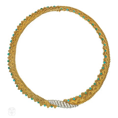 Georges Lenfant french gold turquoise and diamond necklace