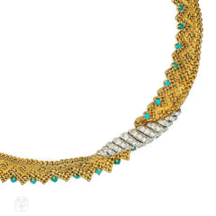 Georges Lenfant french gold turquoise and diamond necklace