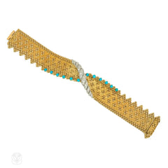 Georges Lenfant gold, turquoise and diamond bracelet