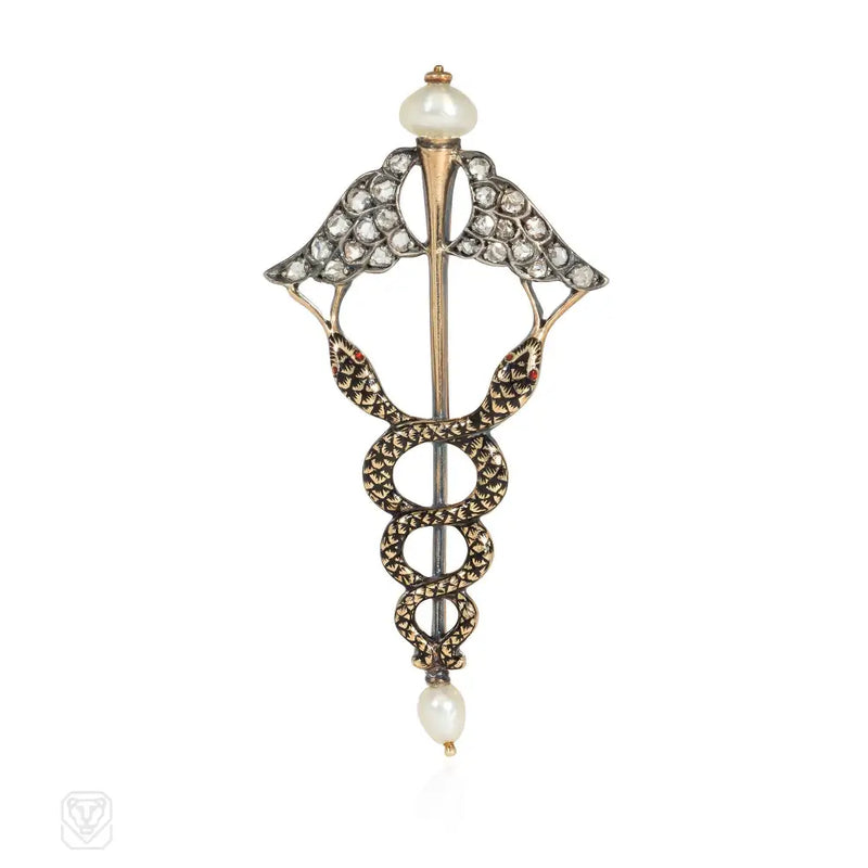 Giuliano Antique Caduceus Brooch