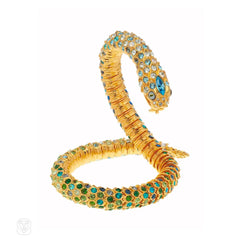 Goldtone blue and green crystal snake necklace/convertible to bracelet