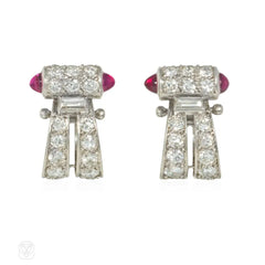 Henri Picq Art Deco diamond scroll earrings