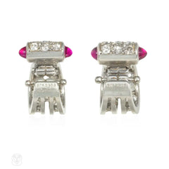 Henri Picq Art Deco diamond scroll earrings