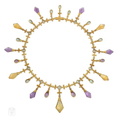 Important antique Carlo Giuliano multi-gem, enamel, and gold necklace