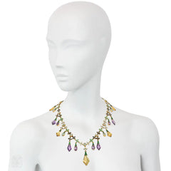 Important antique Carlo Giuliano multi-gem, enamel, and gold necklace