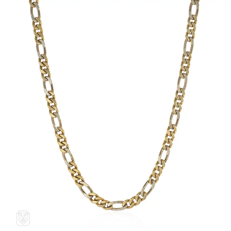 Italian Two-Color Gold Figaro Link Necklace