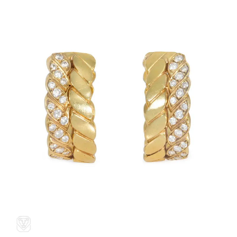 M. Gerard French Gold And Diamond Hoop Earrings