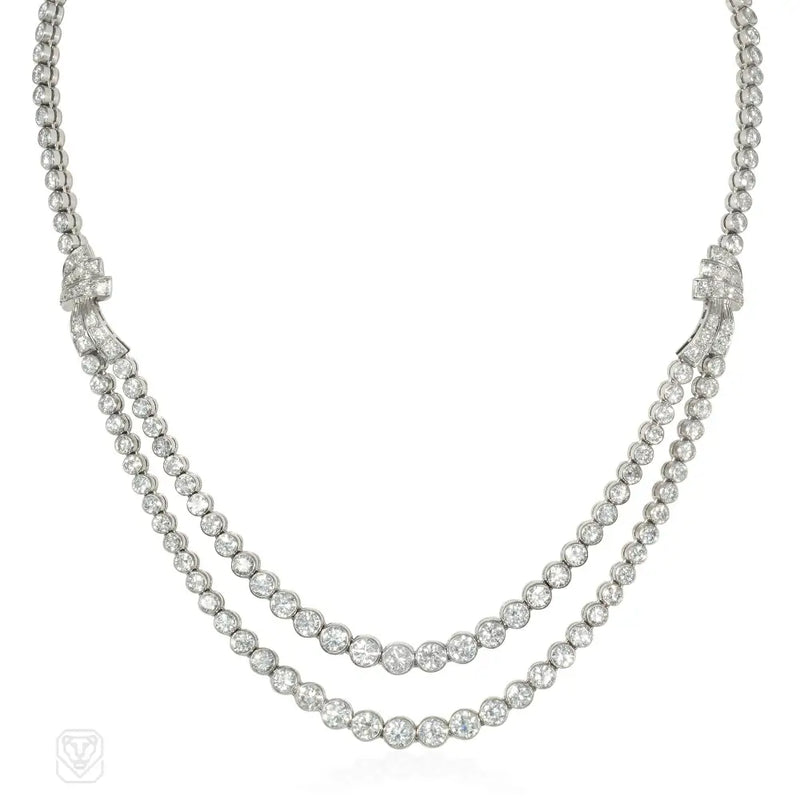 Mid-century diamond double swag rivière necklace