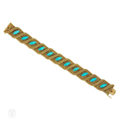 Mid-Century Italian woven gold and turquoise bracelet