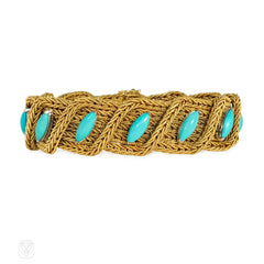 Mid-Century Italian woven gold and turquoise bracelet