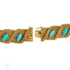 Mid-Century Italian woven gold and turquoise bracelet