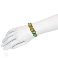 Mid-Century Italian woven gold and turquoise bracelet