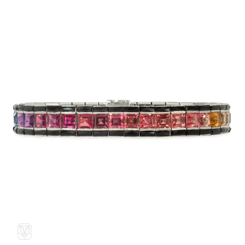 Mid-century rainbow sapphire line bracelet