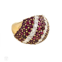 Mid-century ruby and diamond bombé ring