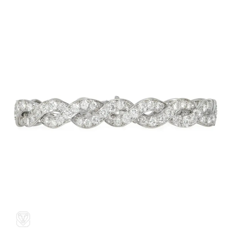 Mid-Century Twisted Diamond And Platinum Bracelet