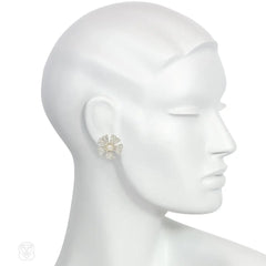 Ostier pearl and diamond flower earrings