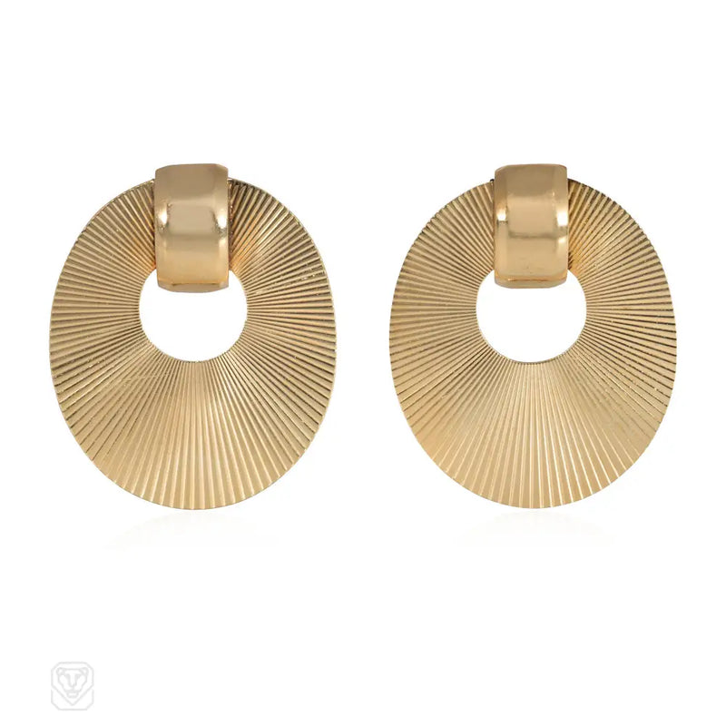 Pair Of Retro Gold Radiating Clip Brooches